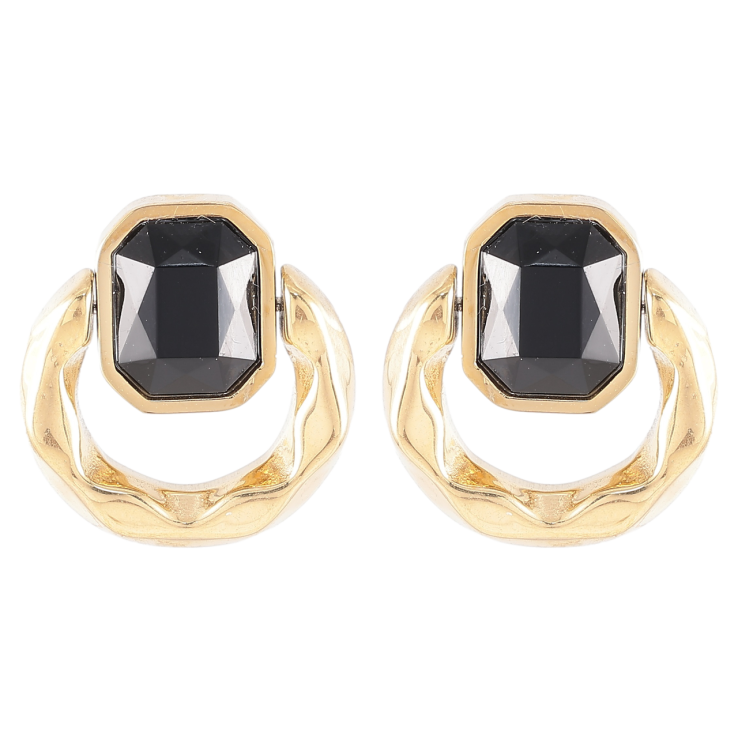 Серьги Xuping TTM Stainless Steel цвет 14K пусеты Колечки с черными кристаллами фото №15