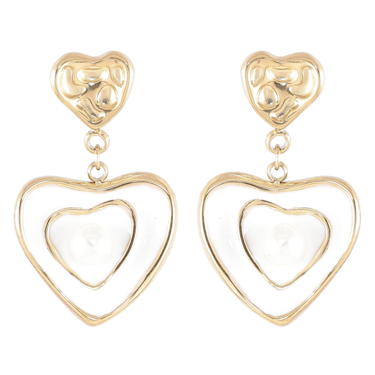 Серьги Xuping TTM Stainless Steel цвет 14K пусеты Сердечки с белой эмалью фото №19