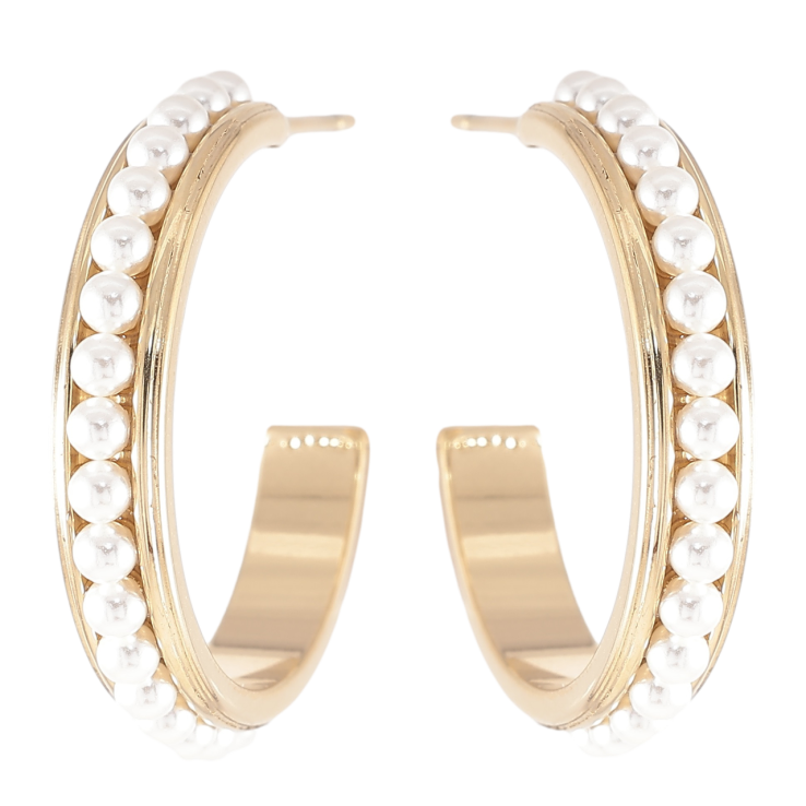 Серьги Xuping TTM Stainless Steel цвет 14K пусеты Дуги с жемчужными дорожками фото №24