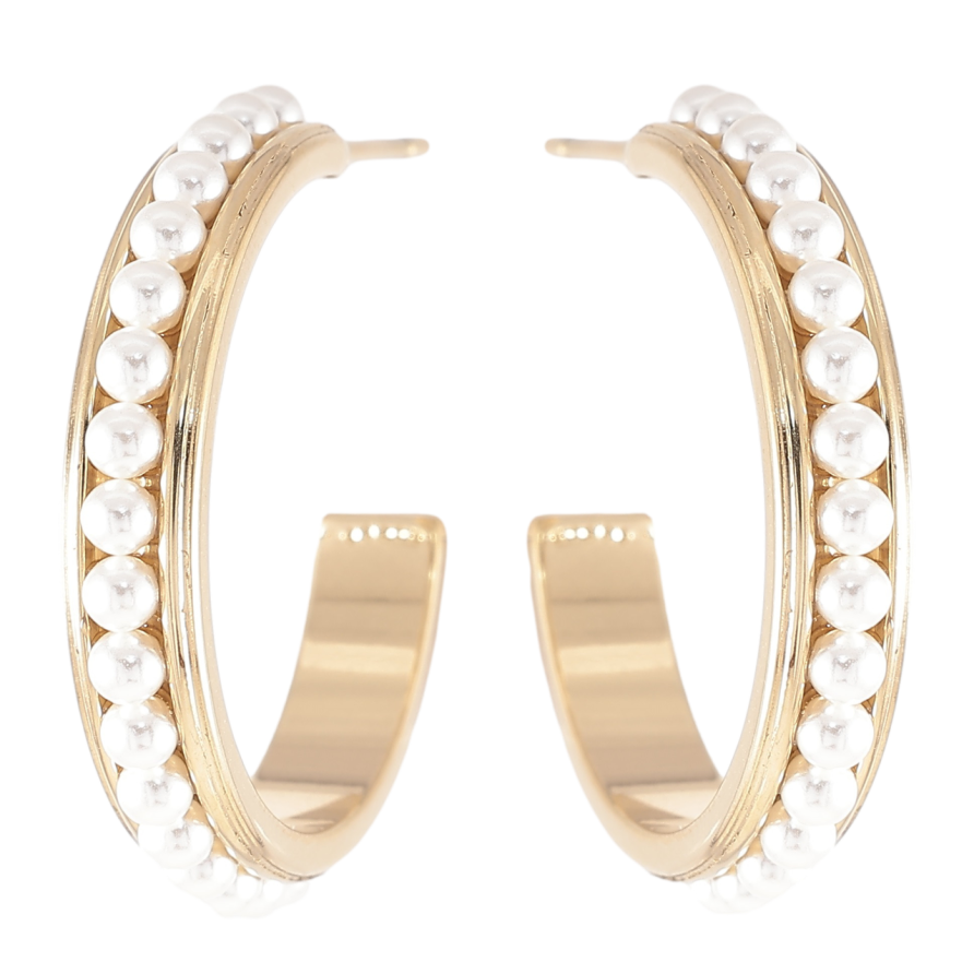 Серьги Xuping TTM Stainless Steel цвет 14K пусеты Дуги с жемчужными дорожками фото №1 Серьги Xuping TTM Stainless Steel цвет 14K пусеты Дуги с жемчужными дорожками фото №1