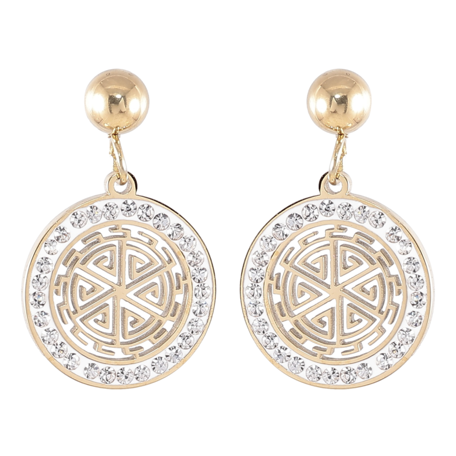 Серьги Xuping TTM Stainless Steel цвет 14K пусеты Круглые подвески с резным узором и цирконием фото №1 Серьги Xuping TTM Stainless Steel цвет 14K пусеты Круглые подвески с резным узором и цирконием фото №1