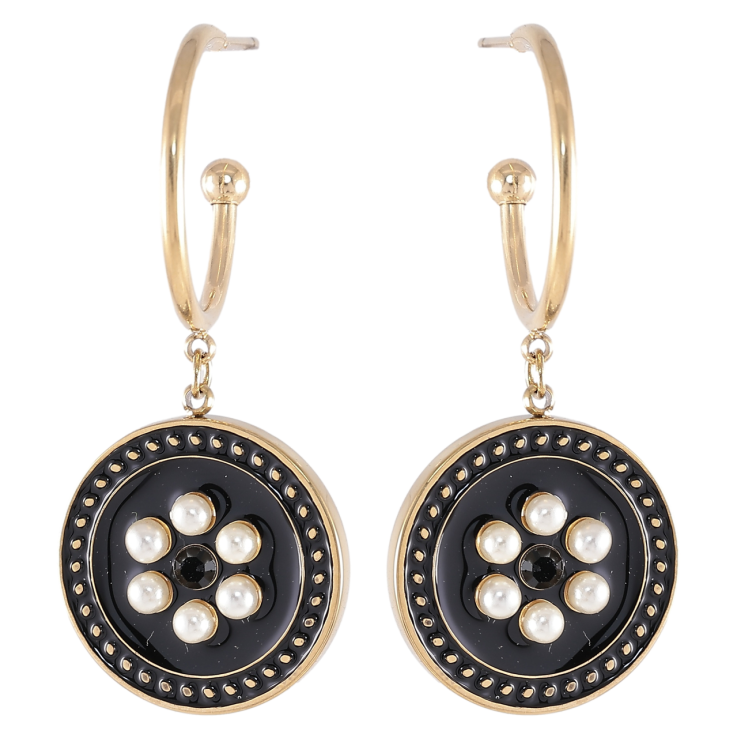 Серьги Xuping TTM Stainless Steel цвет 14K пусеты Круглые подвески с черной эмалью и жемчужинками фото №13