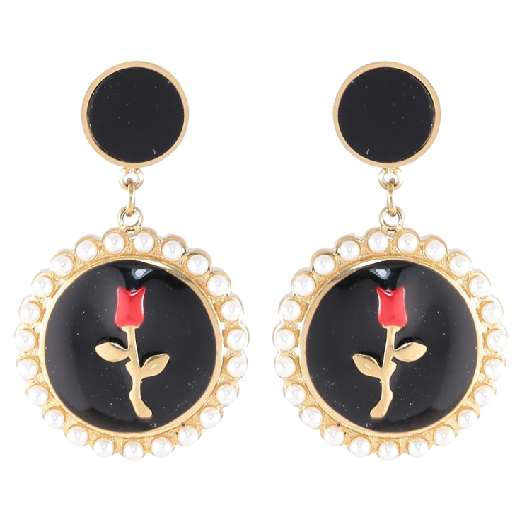 Серьги Xuping TTM Stainless Steel цвет 14K пусеты Цветочные подвески с эмалью и жемчужинками фото №12