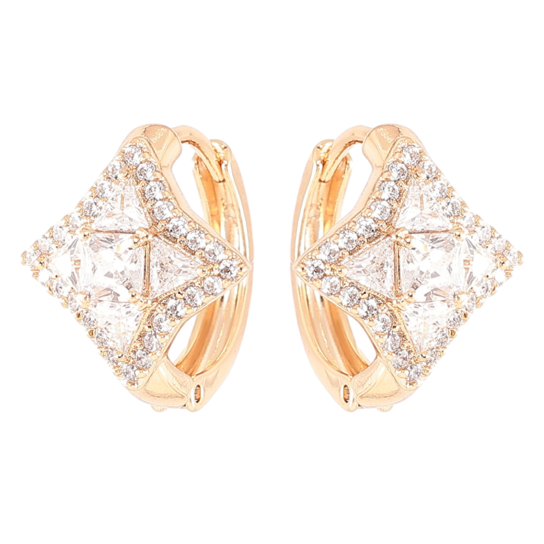 Серьги Xuping Позолота 18K колечки Ромбы с цирконием фото №2 Серьги Xuping Позолота 18K колечки Ромбы с цирконием фото №2