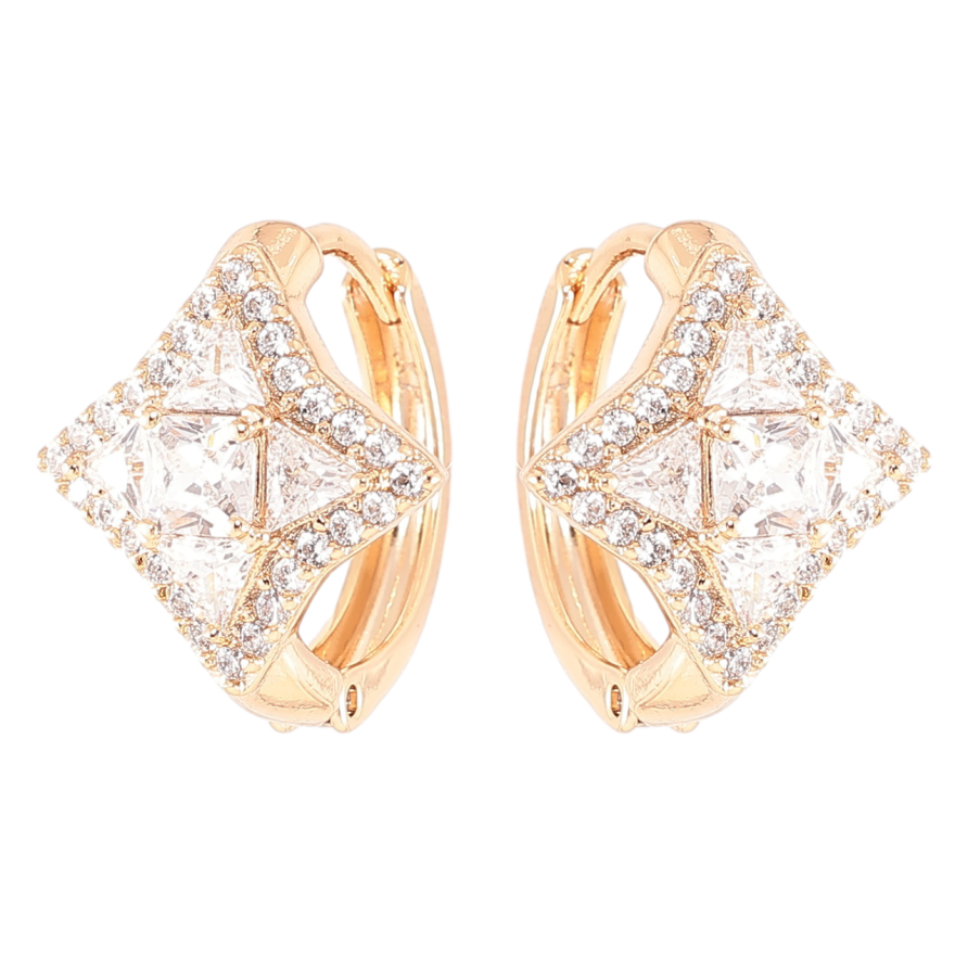 Серьги Xuping Позолота 18K колечки Ромбы с цирконием фото №1 Серьги Xuping Позолота 18K колечки Ромбы с цирконием фото №1