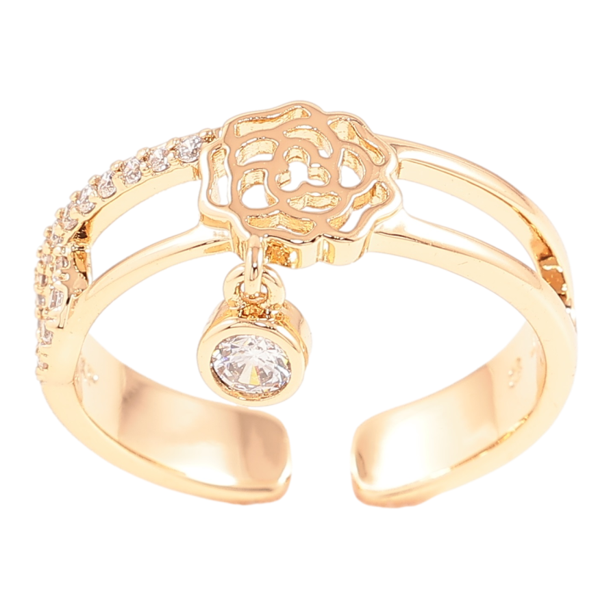 Кольцо Xuping Позолота 18K Цветочный узор с цирконием и подвеской фото №1 Кольцо Xuping Позолота 18K Цветочный узор с цирконием и подвеской фото №1