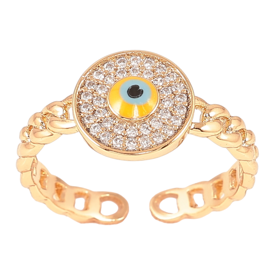 Каблучка Xuping Позолота 18K «Оберіг «Око Фатіми» з інкрустацією цирконієм» фото №1 Каблучка Xuping Позолота 18K «Оберіг «Око Фатіми» з інкрустацією цирконієм» фото №1