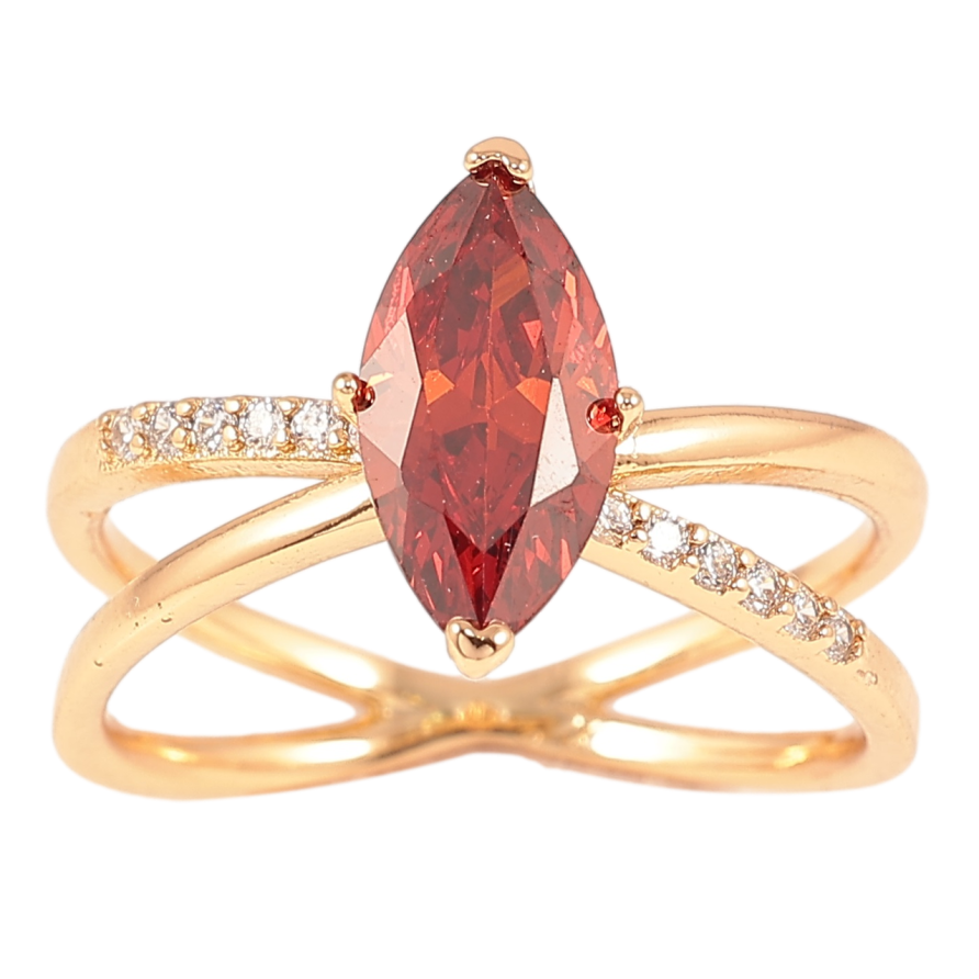 Кольцо Xuping Позолота 18K Скрещение линий с красным фианитом фото №1