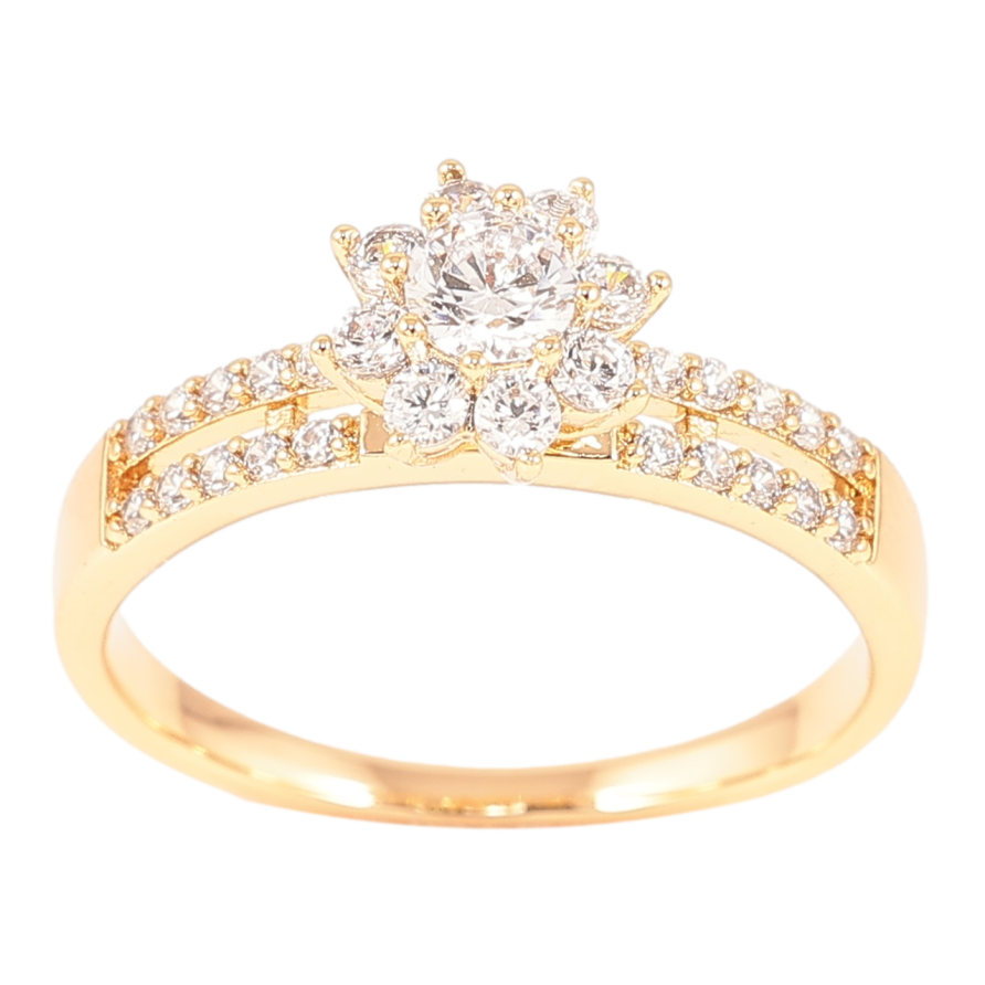 Каблучка Xuping Позолота 18K «Кришталева квітка на доріжках цирконію» фото №1 Каблучка Xuping Позолота 18K «Кришталева квітка на доріжках цирконію» фото №1