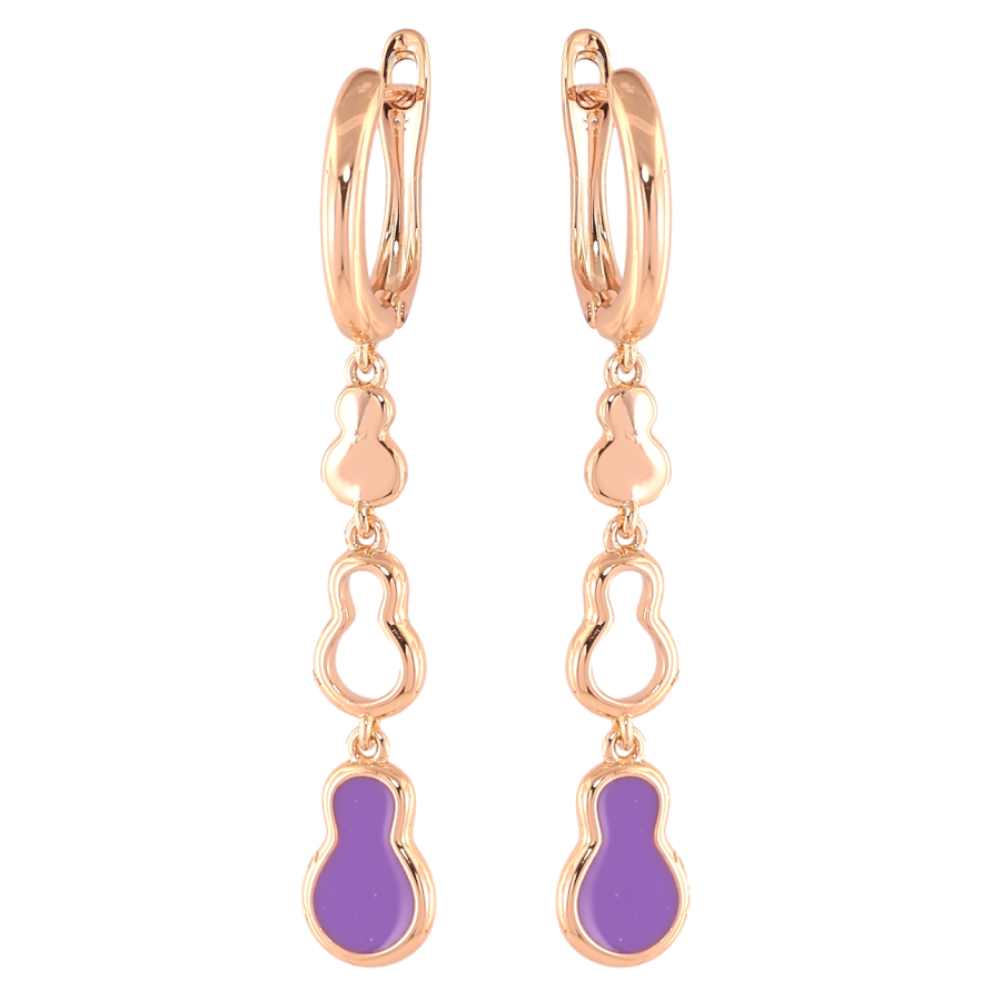 Серьги Xuping Позолота 18K английский замок Фигурные подвески с фиолетовой эмалью фото №1 Серьги Xuping Позолота 18K английский замок Фигурные подвески с фиолетовой эмалью фото №1