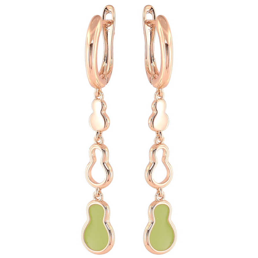 Серьги Xuping Позолота 18K английский замок Фигурные подвески с салатовой эмалью фото №1 Серьги Xuping Позолота 18K английский замок Фигурные подвески с салатовой эмалью фото №1