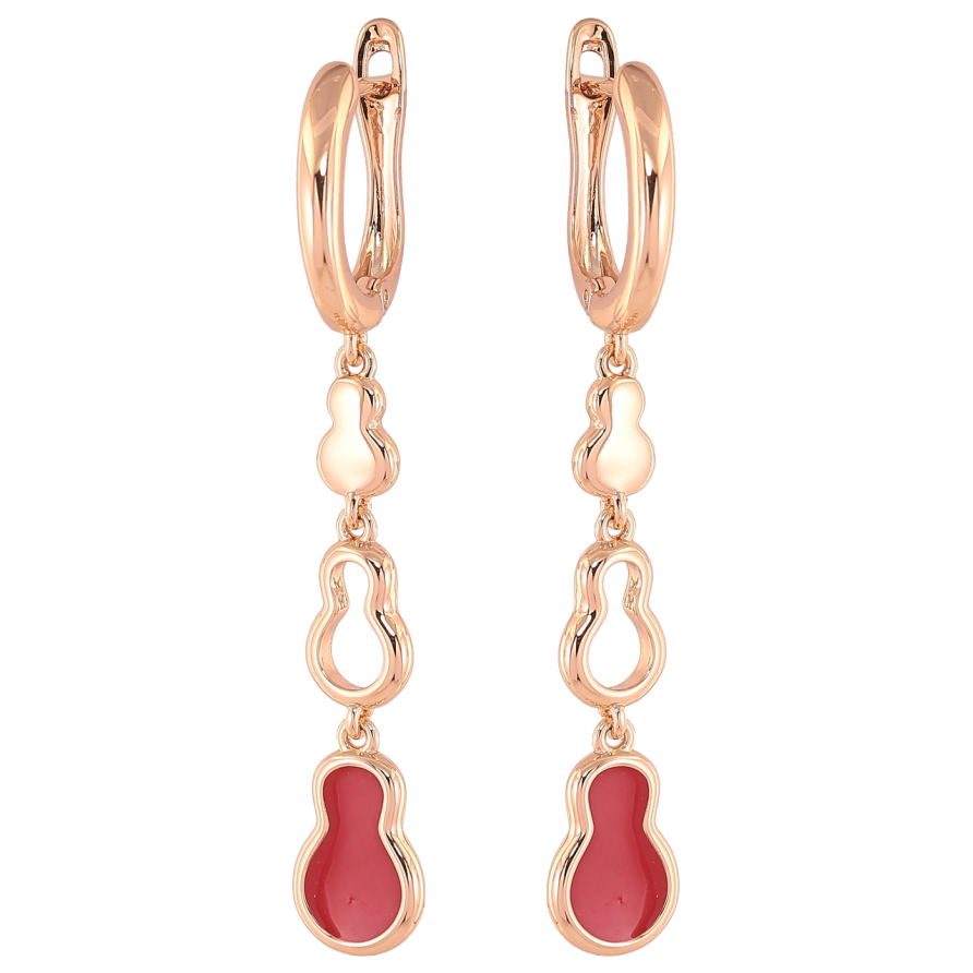 Серьги Xuping Позолота 18K английский замок Фигурные подвески с красной эмалью фото №1 Серьги Xuping Позолота 18K английский замок Фигурные подвески с красной эмалью фото №1