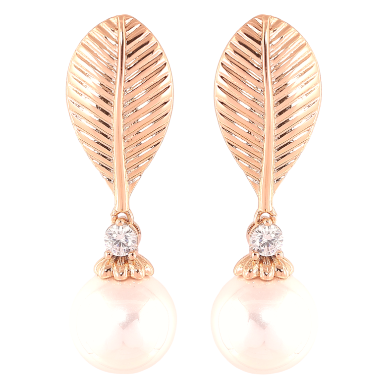 Сережки Xuping Позолота 18K пусети «Листочки з перлинками» фото №1 Сережки Xuping Позолота 18K пусети «Листочки з перлинками» фото №1