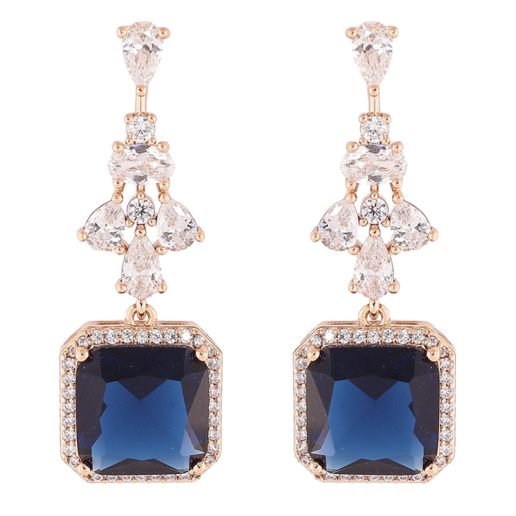 Серьги Xuping Позолота 18K пусеты Изящные подвески с цирконием и синими фианитами фото №3