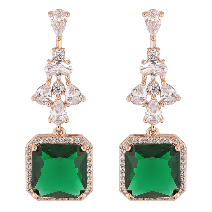 Серьги Xuping Позолота 18K пусеты Изящные подвески с цирконием и зелеными фианитами фото №4