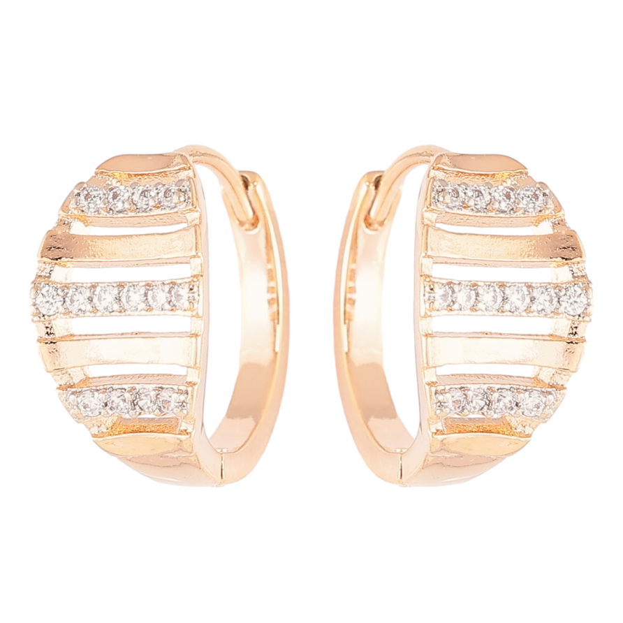 Серьги Xuping Позолота 18K + Родий колечки Узор с дорожками циркония фото №1