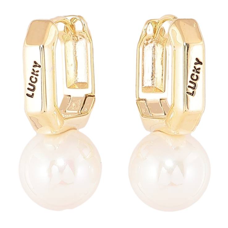 Сережки Xuping Позолота 14K колечка «Напис Lucky з перлинами» фото №16 Сережки Xuping Позолота 14K колечка «Напис Lucky з перлинами» фото №16