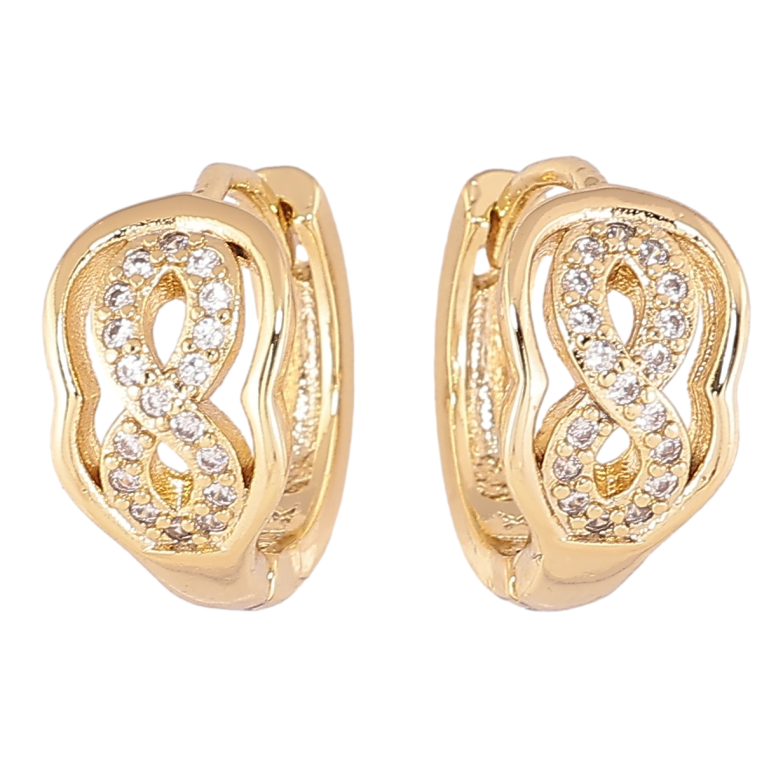 Сережки Xuping Позолота 14K колечка «Візерунок вісімки з цирконієм» фото №2 Сережки Xuping Позолота 14K колечка «Візерунок вісімки з цирконієм» фото №2