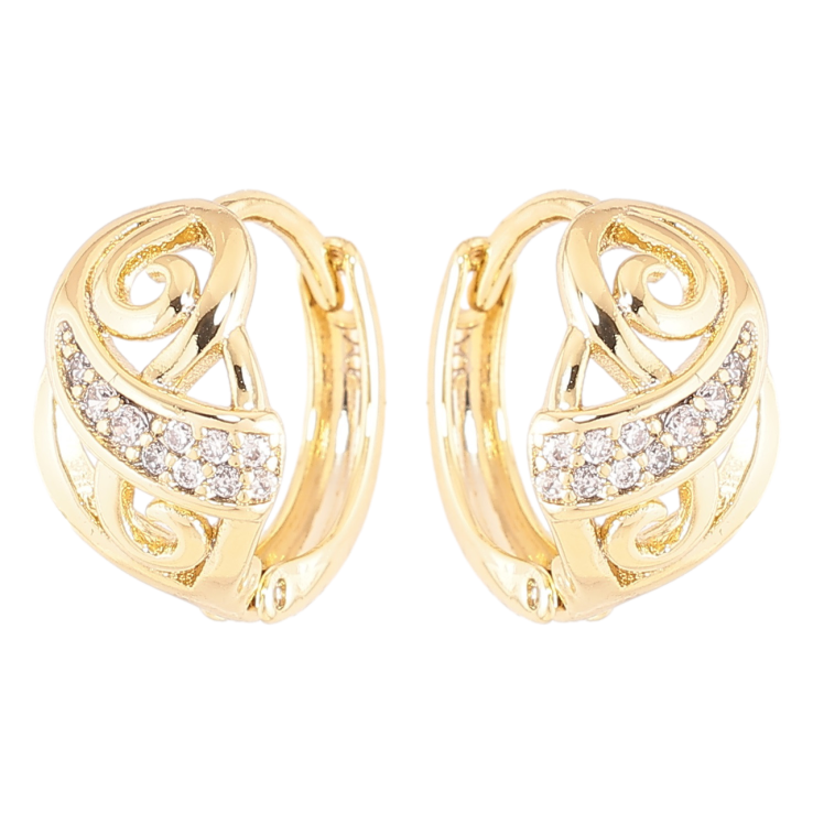 Сережки Xuping Позолота 14K колечка «Вензельний візерунок з цирконієм» фото №13 Сережки Xuping Позолота 14K колечка «Вензельний візерунок з цирконієм» фото №13