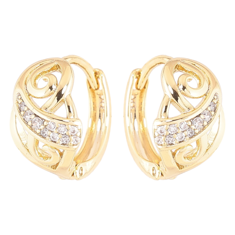 Сережки Xuping Позолота 14K колечка «Вензельний візерунок з цирконієм» фото №7 Сережки Xuping Позолота 14K колечка «Вензельний візерунок з цирконієм» фото №7