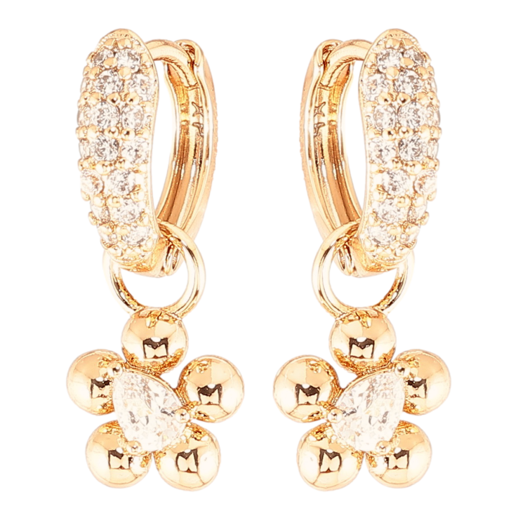 Серьги Xuping Позолота 18K подвески на колечках Цветочки  с цирконием 2 в 1 фото №23
