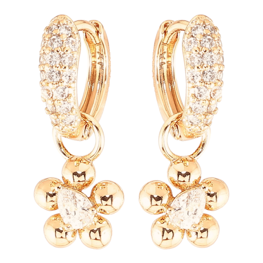 Серьги Xuping Позолота 18K подвески на колечках Цветочки с цирконием 2 в 1 фото №1 Серьги Xuping Позолота 18K подвески на колечках Цветочки с цирконием 2 в 1 фото №1