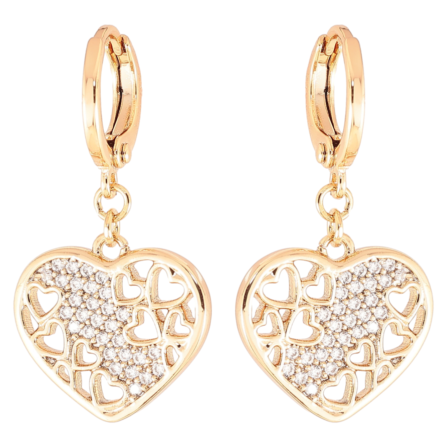 Сережки Xuping Позолота 18K підвіски на колечках «Сердечка з цирконієм» фото №1