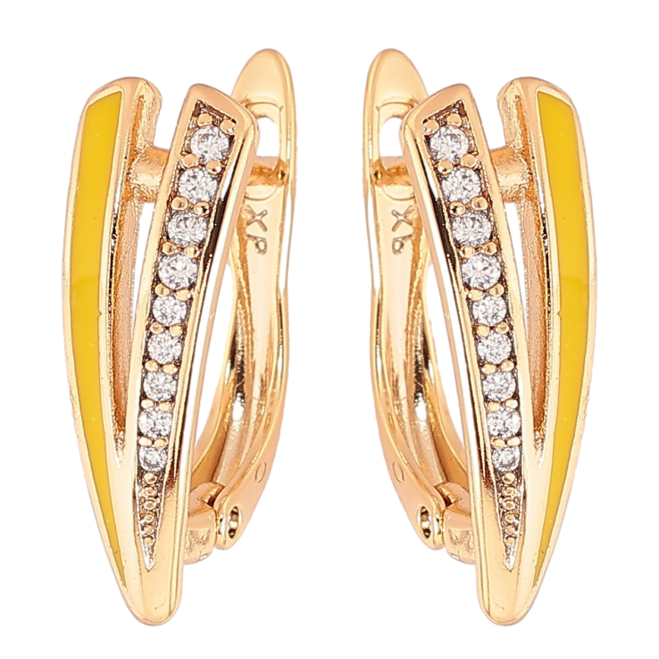 Серьги Xuping Позолота 18K английский замок Дорожка циркония и желтой эмали фото №13