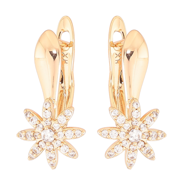 Серьги Xuping Позолота 18K английский замок Цветочки с цирконием фото №3