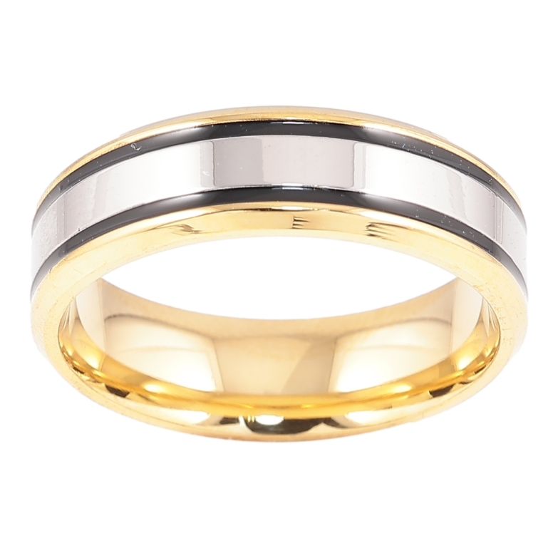 Кольцо Xuping TTM Stainless Steel Цвет 14К + Родий Полосы черной эмалью, шир. 6мм фото №2 Кольцо Xuping TTM Stainless Steel Цвет 14К + Родий Полосы черной эмалью, шир. 6мм фото №2