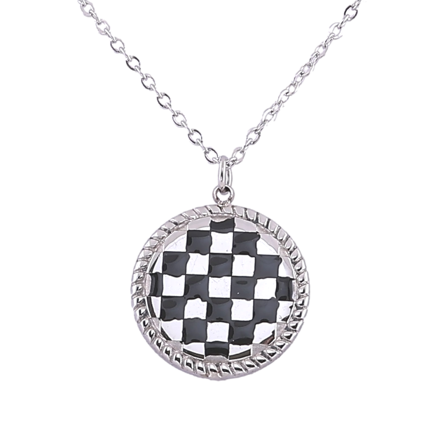 Подвеска на цепочке Xuping ТТМ Stainless Steel цвет Родий Круг с шахматным узором дл. 43-48см х 1мм фото №1 Подвеска на цепочке Xuping ТТМ Stainless Steel цвет Родий Круг с шахматным узором дл. 43-48см х 1мм фото №1