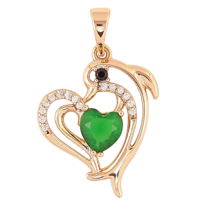 Кулон Xuping Позолота 18K «Сердечко з дельфіном і зеленим фіанітом» для ланцюжка до 5мм фото №2 Кулон Xuping Позолота 18K «Сердечко з дельфіном і зеленим фіанітом» для ланцюжка до 5мм фото №2