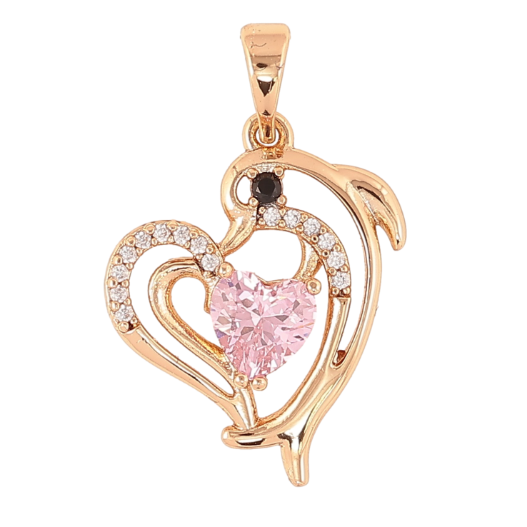 Кулон Xuping Позолота 18K «Сердечко з дельфіном і рожевим фіанітом» для ланцюжка до 5мм фото №7 Кулон Xuping Позолота 18K «Сердечко з дельфіном і рожевим фіанітом» для ланцюжка до 5мм фото №7