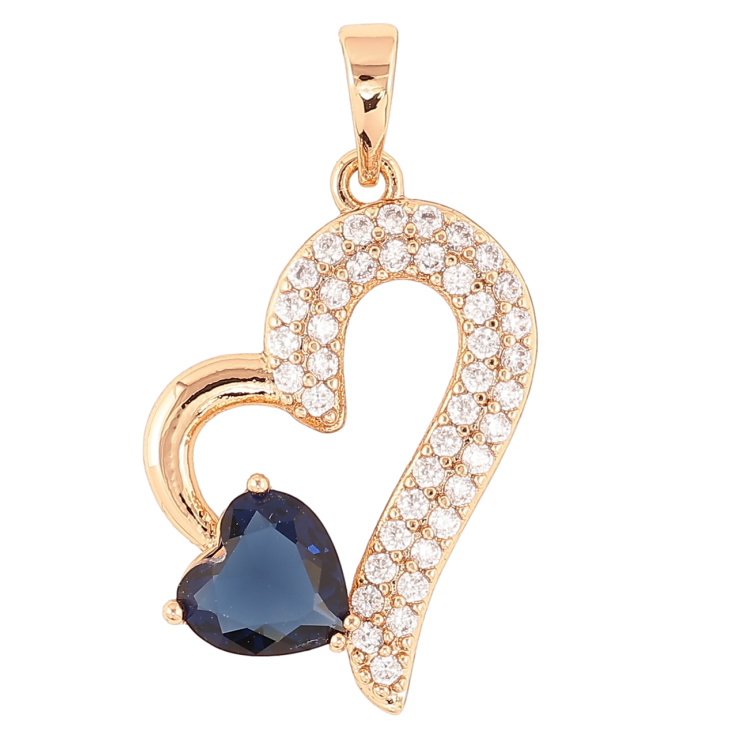 Кулон Xuping Позолота 18K «Сердечко з інкрустацією цирконієм і синім фіанітом» для ланцюжка до 6мм фото №3 Кулон Xuping Позолота 18K «Сердечко з інкрустацією цирконієм і синім фіанітом» для ланцюжка до 6мм фото №3