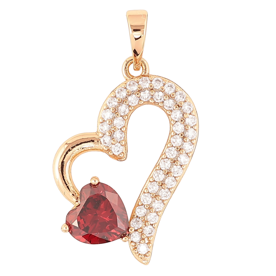 Кулон Xuping Позолота 18K «Сердечко з інкрустацією цирконієм і червоним фіанітом» для ланцюжка до 6мм фото №1 Кулон Xuping Позолота 18K «Сердечко з інкрустацією цирконієм і червоним фіанітом» для ланцюжка до 6мм фото №1