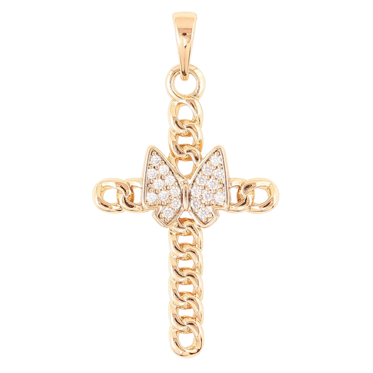 Кулон Xuping Позолота 18K Крест узор цепочка с бабочкой для цепочки до 6мм фото №4