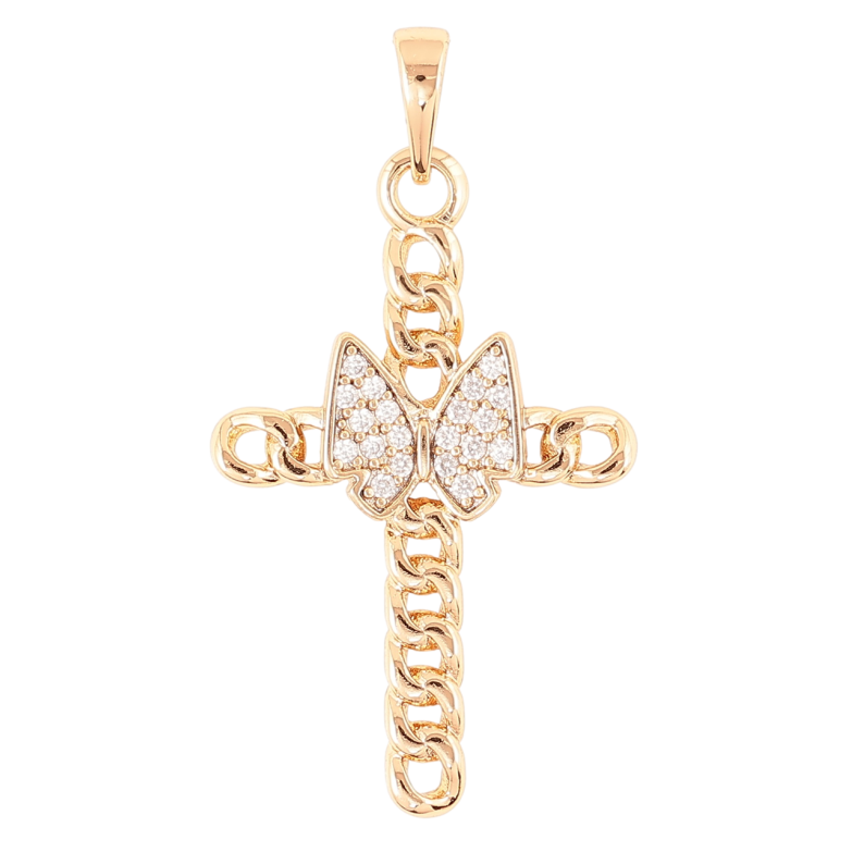 Кулон Xuping Позолота 18K Хрест візерунок ланцюжок з метеликом» для ланцюжка до 6мм фото №5 Кулон Xuping Позолота 18K Хрест візерунок ланцюжок з метеликом» для ланцюжка до 6мм фото №5