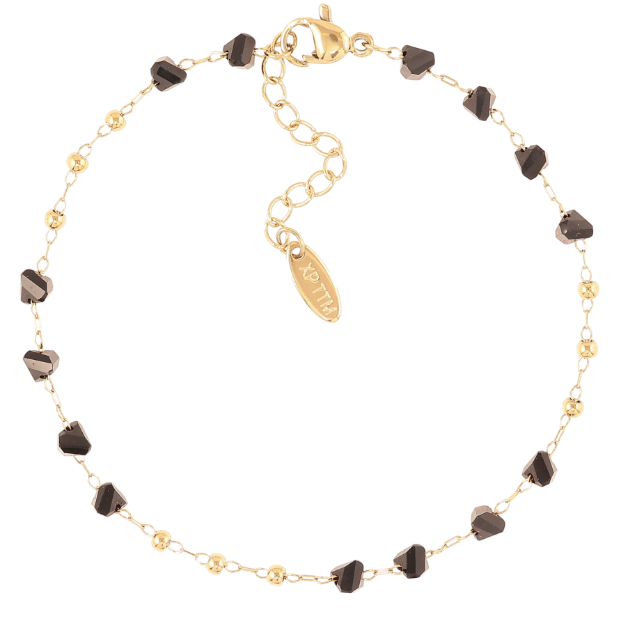 Браслет Xuping ТТМ Stainless Steel цвет 14K Цепочка с черными бусинами с доп.цепочкой 19-22.5см х 1мм фото №1 Браслет Xuping ТТМ Stainless Steel цвет 14K Цепочка с черными бусинами с доп.цепочкой 19-22.5см х 1мм фото №1