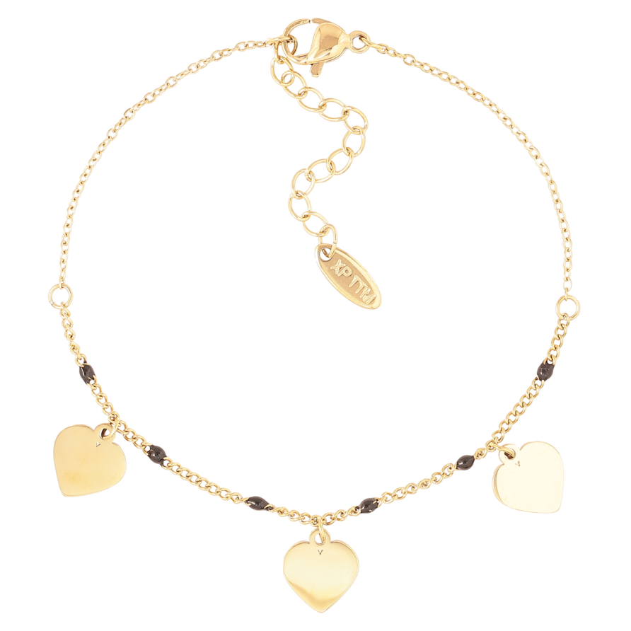 Браслет Xuping ТТМ Stainless Steel цвет 14K Цепочка с подвесками сердечками с доп.цепочкой 18-21.5см х 1мм фото №1 Браслет Xuping ТТМ Stainless Steel цвет 14K Цепочка с подвесками сердечками с доп.цепочкой 18-21.5см х 1мм фото №1