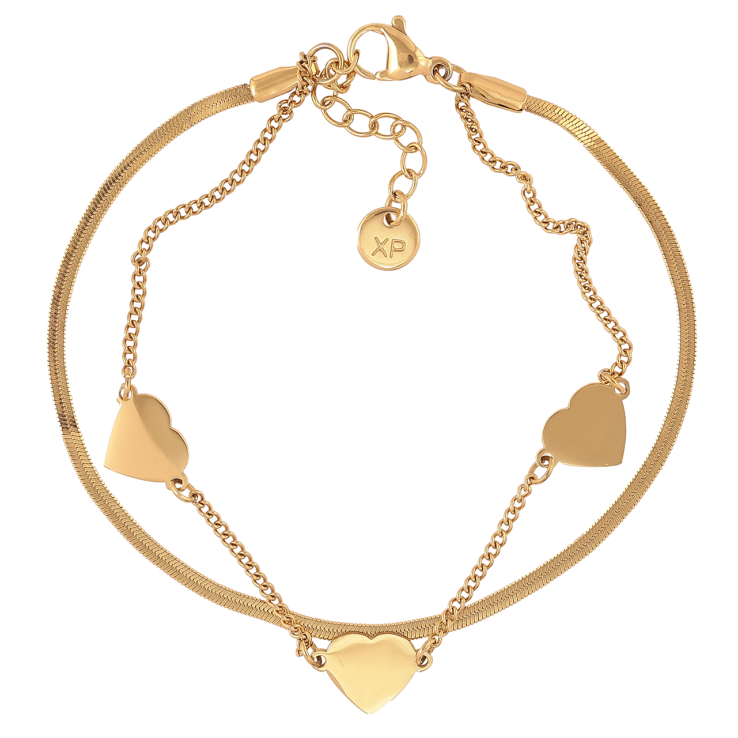 Браслет Xuping ТТМ Stainless Steel цвет 14K Двойная цепочка с сердечками с доп.цепочкой 17.5-20см х 2мм фото №19 Браслет Xuping ТТМ Stainless Steel цвет 14K Двойная цепочка с сердечками с доп.цепочкой 17.5-20см х 2мм фото №19