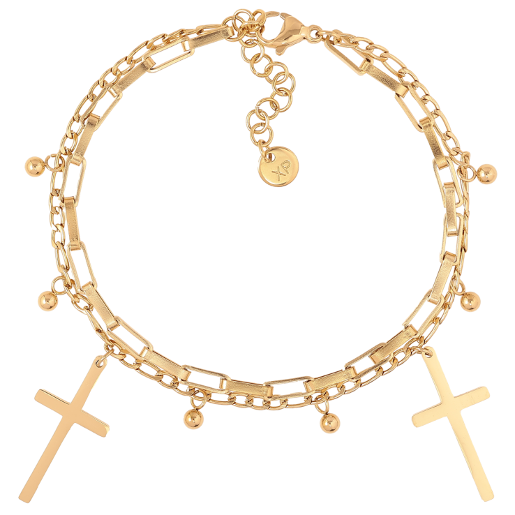 Браслет Xuping ТТМ Stainless Steel цвет 14K Две цепочки с подвесками Крестики с доп.цепочкой 18.5-21см х 3мм фото №18 Браслет Xuping ТТМ Stainless Steel цвет 14K Две цепочки с подвесками Крестики с доп.цепочкой 18.5-21см х 3мм фото №18
