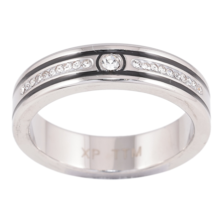 Каблучка Xuping TTM Stainless Steel Колір Родій «Доріжки цирконію і чорної емалі, шир. 5мм» фото №8 Каблучка Xuping TTM Stainless Steel Колір Родій «Доріжки цирконію і чорної емалі, шир. 5мм» фото №8
