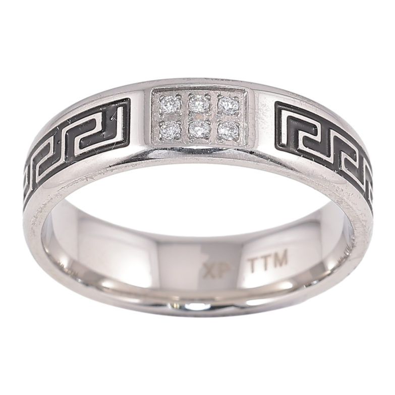 Кольцо Xuping TTM Stainless Steel Цвет Родий Греческий узор с цирконием, шир. 5мм фото №1 Кольцо Xuping TTM Stainless Steel Цвет Родий Греческий узор с цирконием, шир. 5мм фото №1