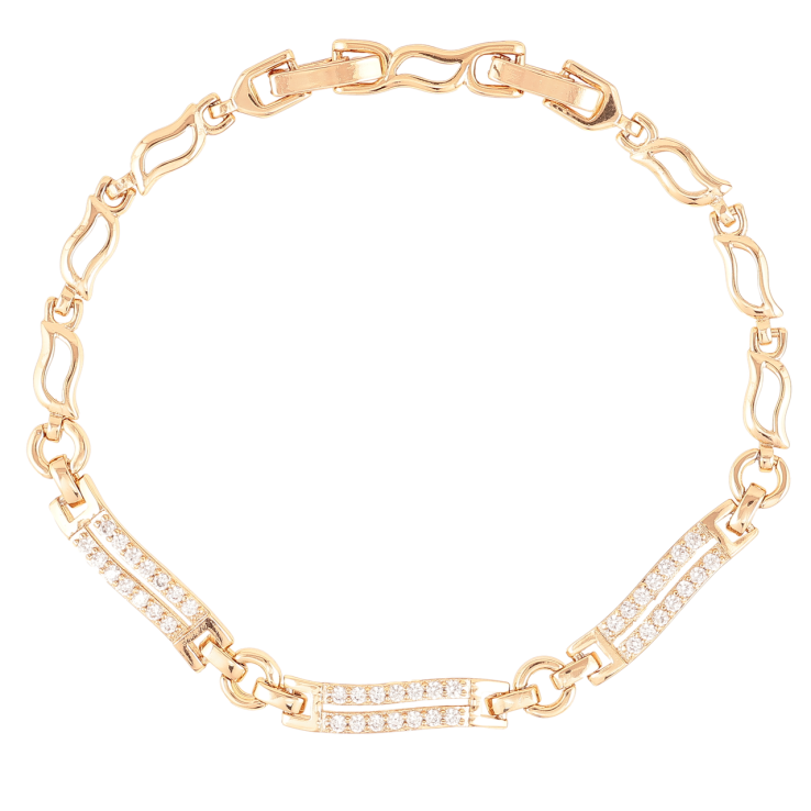 Браслет Xuping Позолота 18K Звенья с дорожками циркония длинна с доп.замком 17.5,19.5см х 4мм фото №6 Браслет Xuping Позолота 18K Звенья с дорожками циркония длинна с доп.замком 17.5,19.5см х 4мм фото №6