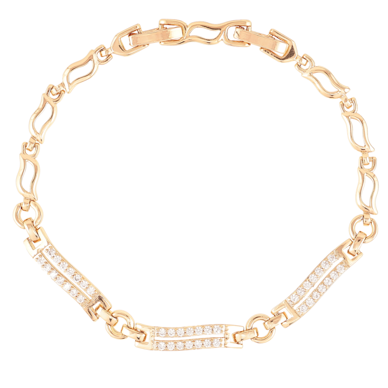 Браслет Xuping Позолота 18K Звенья с дорожками циркония длинна с доп.замком 17.5,19.5см х 4мм фото №3 Браслет Xuping Позолота 18K Звенья с дорожками циркония длинна с доп.замком 17.5,19.5см х 4мм фото №3