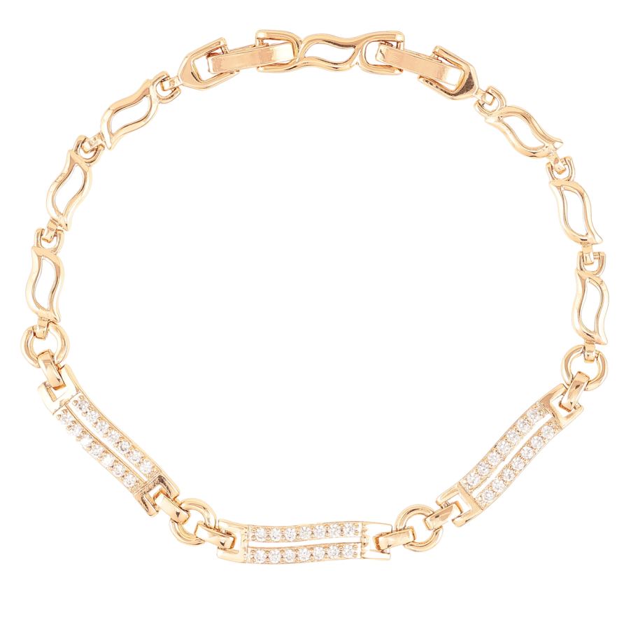 Браслет Xuping Позолота 18K Звенья с дорожками циркония длинна с доп.замком 17.5,19.5см х 4мм фото №1 Браслет Xuping Позолота 18K Звенья с дорожками циркония длинна с доп.замком 17.5,19.5см х 4мм фото №1