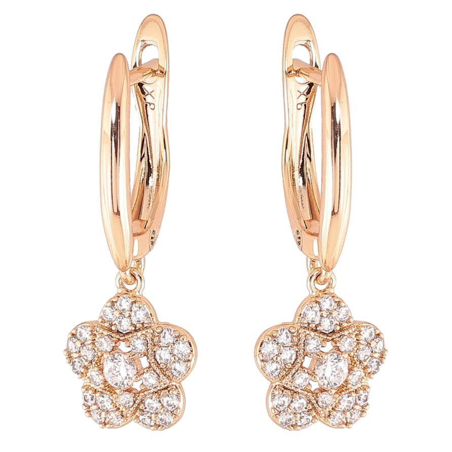 Серьги Xuping Позолота 18K английский замок Цветочки с цирконием фото №1 Серьги Xuping Позолота 18K английский замок Цветочки с цирконием фото №1