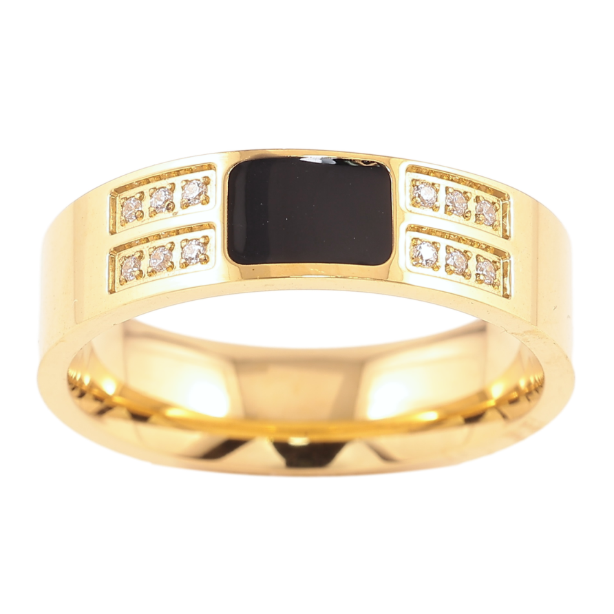 Каблучка Xuping TTM Stainless Steel Колір 14К «Чорна емаль з цирконієм, шир. 5.5 мм» фото №1 Каблучка Xuping TTM Stainless Steel Колір 14К «Чорна емаль з цирконієм, шир. 5.5 мм» фото №1