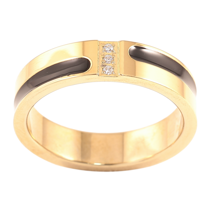 Кольцо Xuping TTM Stainless Steel Цвет 14К Полосы черной эмалью и цирконий, шир.4.5мм фото №16