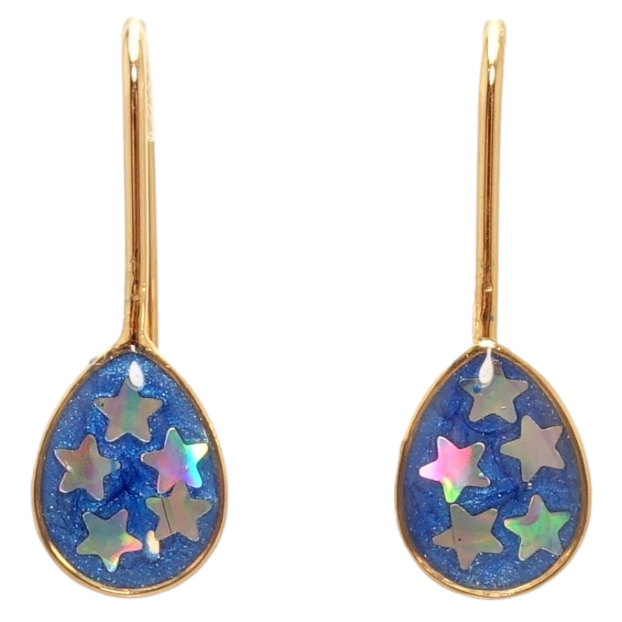 Серьги Xuping Позолота 18K французский замок Синяя капля с блестками звездочки фото №1 Серьги Xuping Позолота 18K французский замок Синяя капля с блестками звездочки фото №1